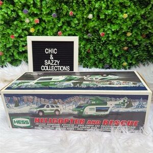 Hess Helicopter and Rescue Vehicle Toy Set - Green and White